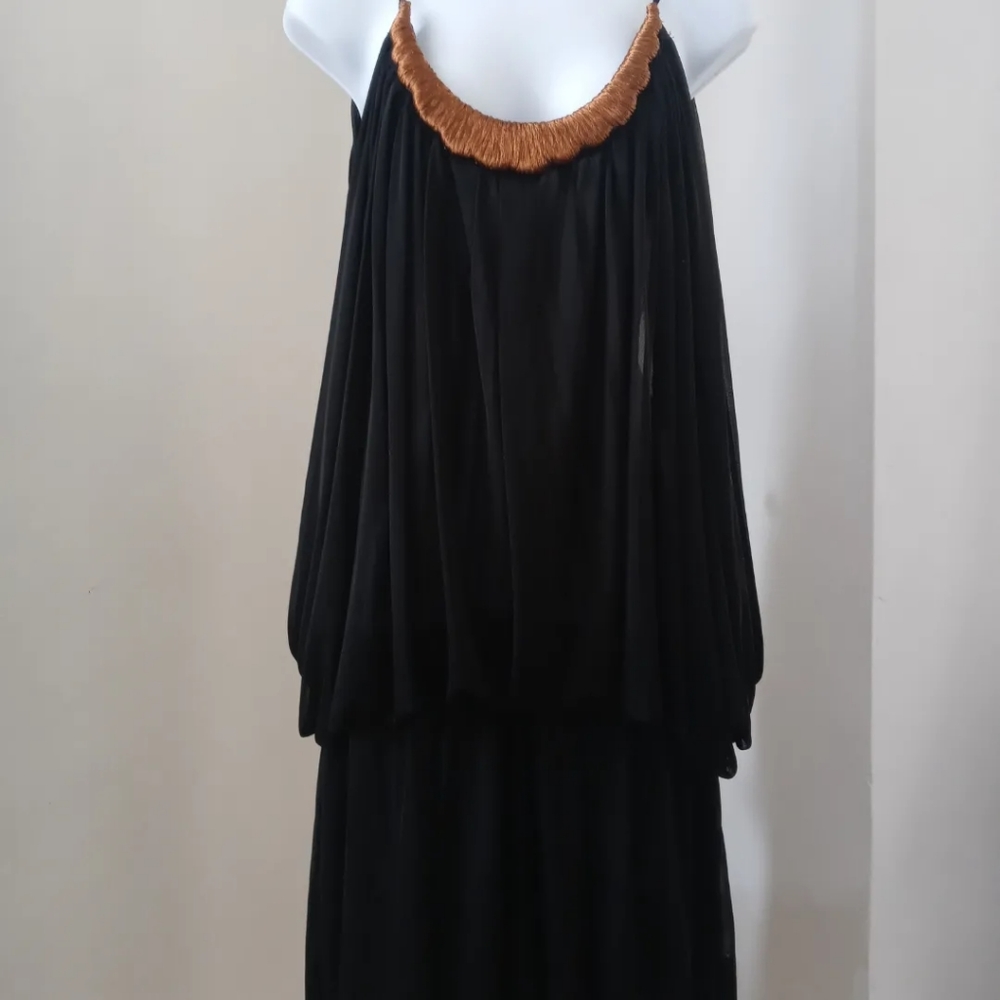 Vera Wang Women's Black Sheer See Thru Flair Long Sleeve Back Out Blouse Skirt